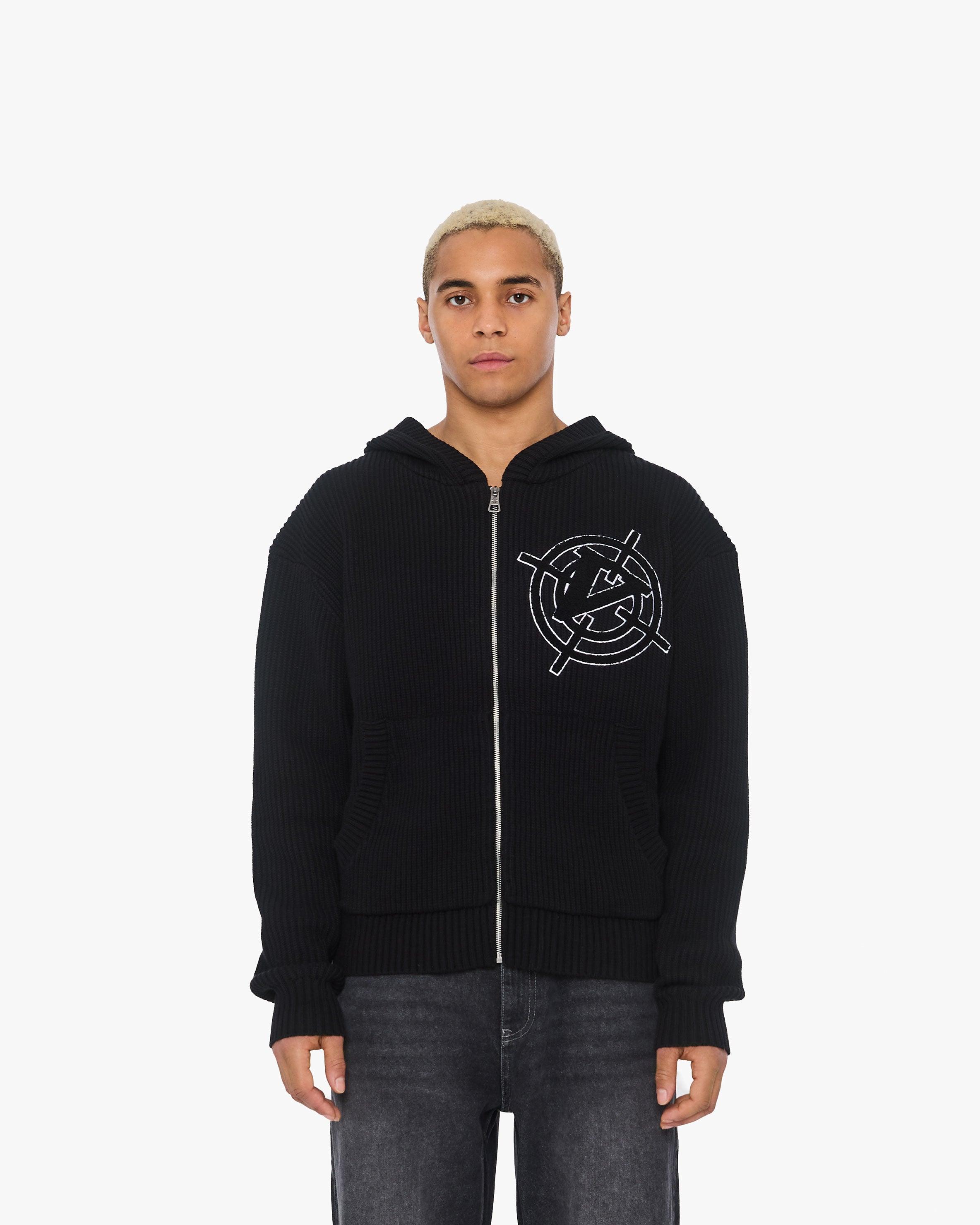 V-LOGO KNIT ZIP HOODIE BLACK