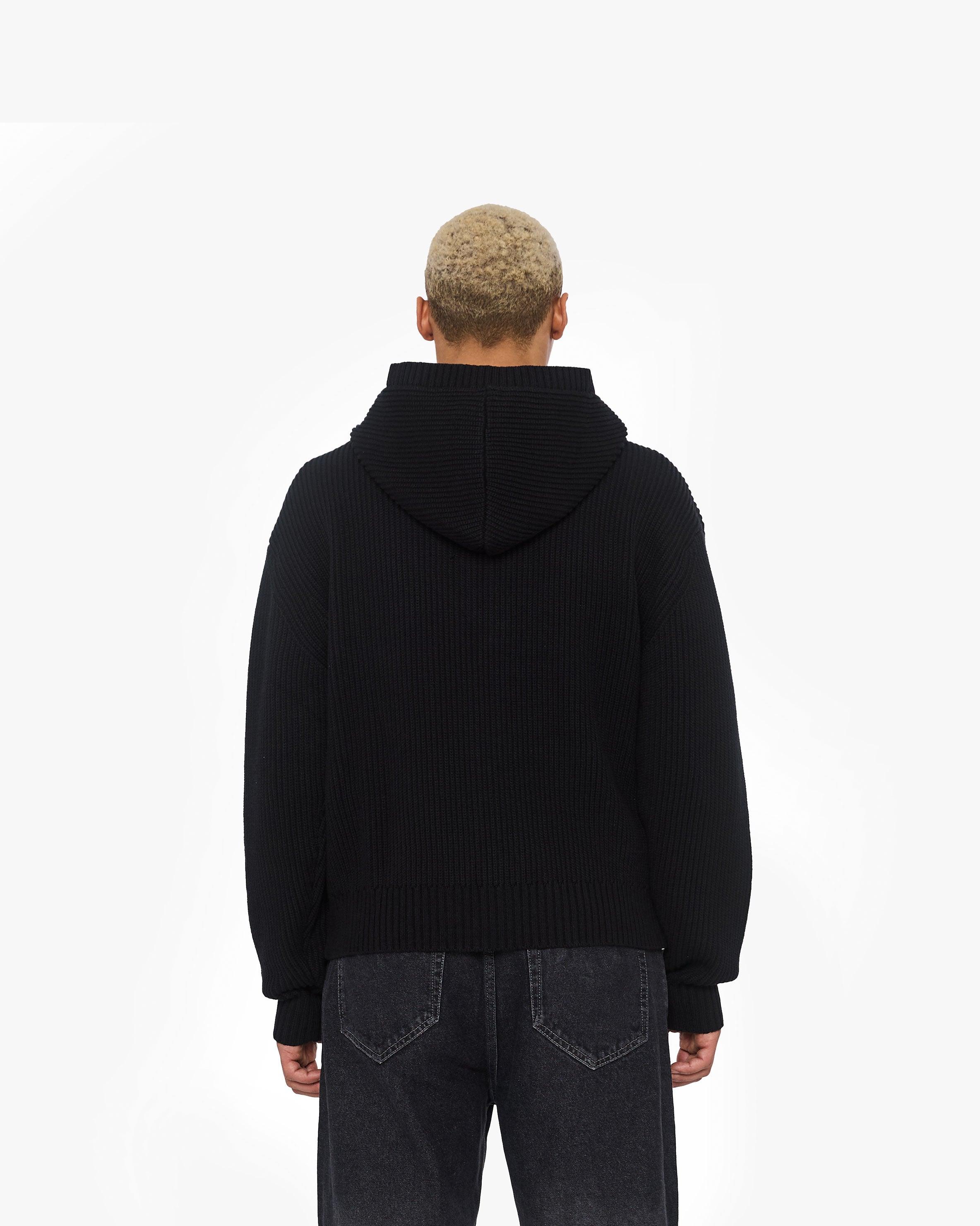 V-LOGO KNIT ZIP HOODIE BLACK
