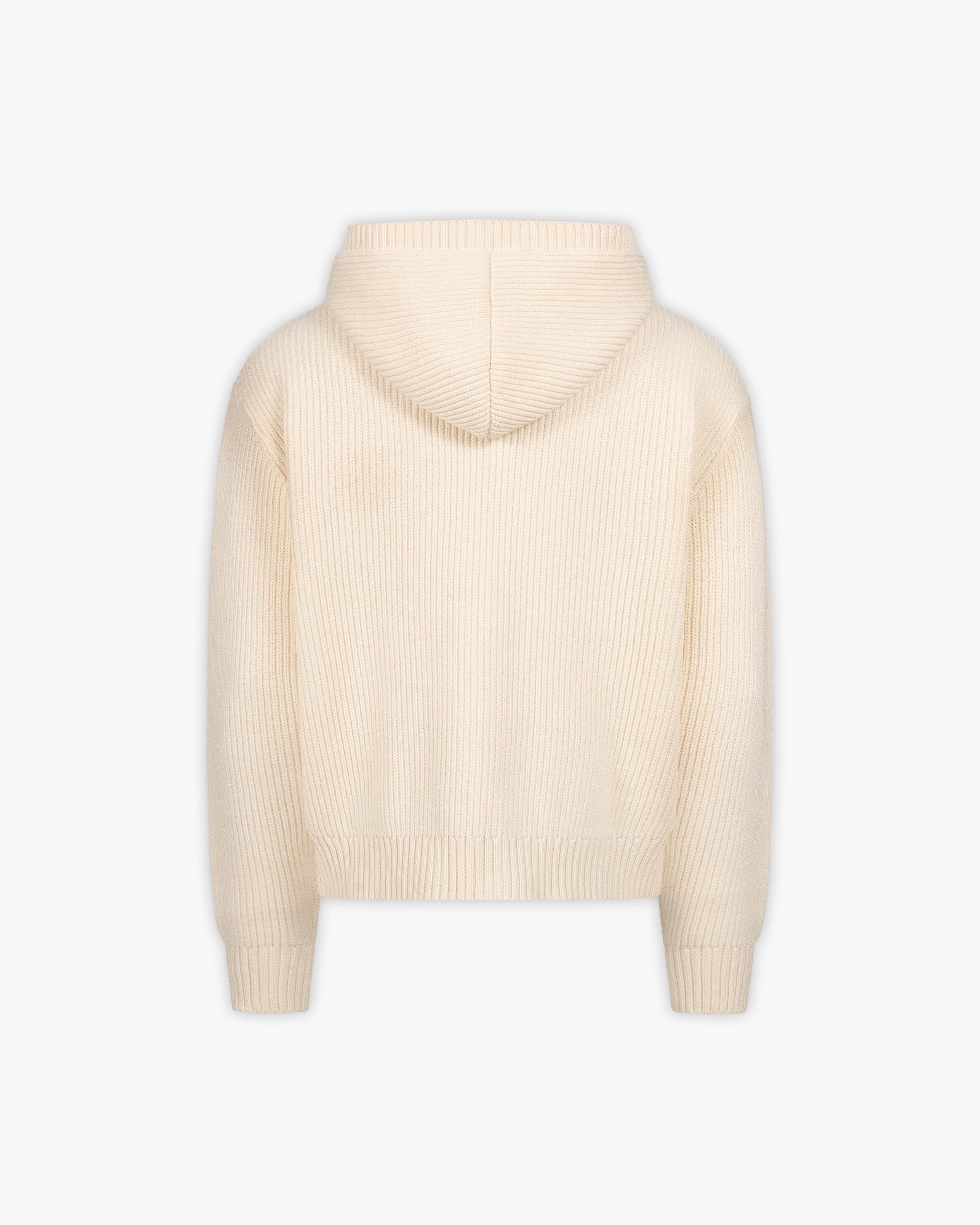 V-LOGO KNIT ZIP HOODIE BEIGE