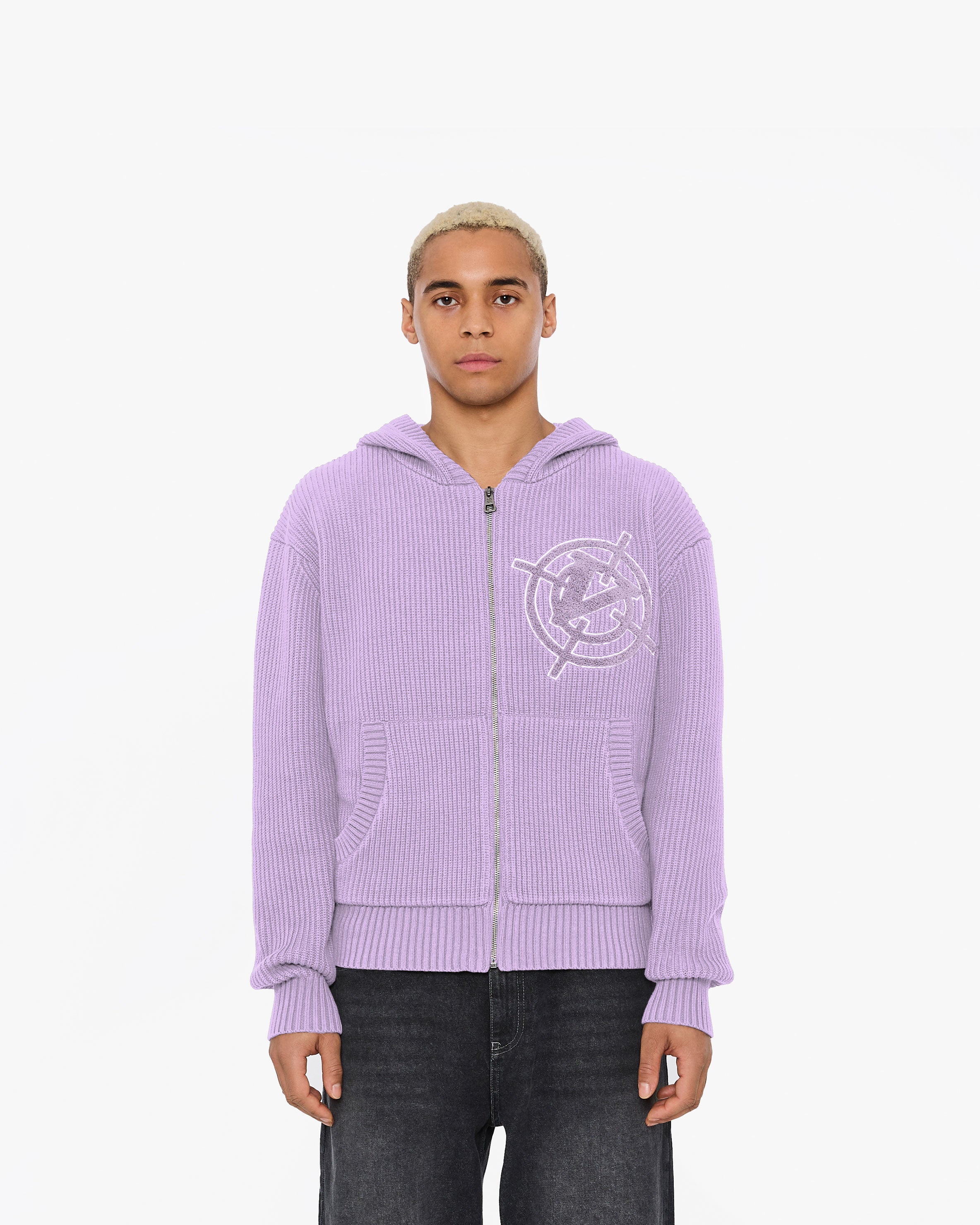 V-LOGO KNIT ZIP HOODIE LAVENDER