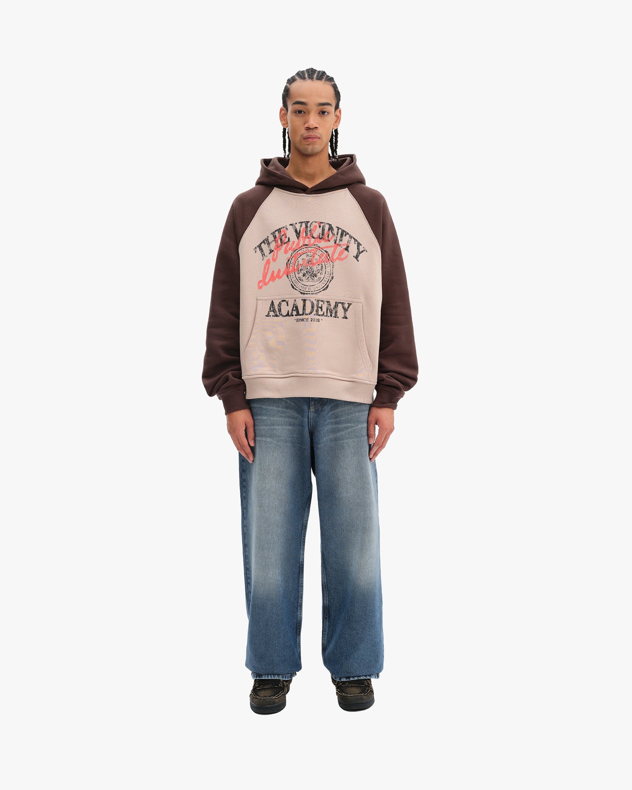 BICOLOR PUBLIC INSTITUTE HOODIE BROWN/CREAM