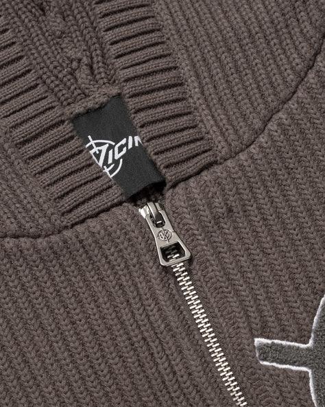 V-LOGO KNIT ZIP HOODIE MUD BROWN