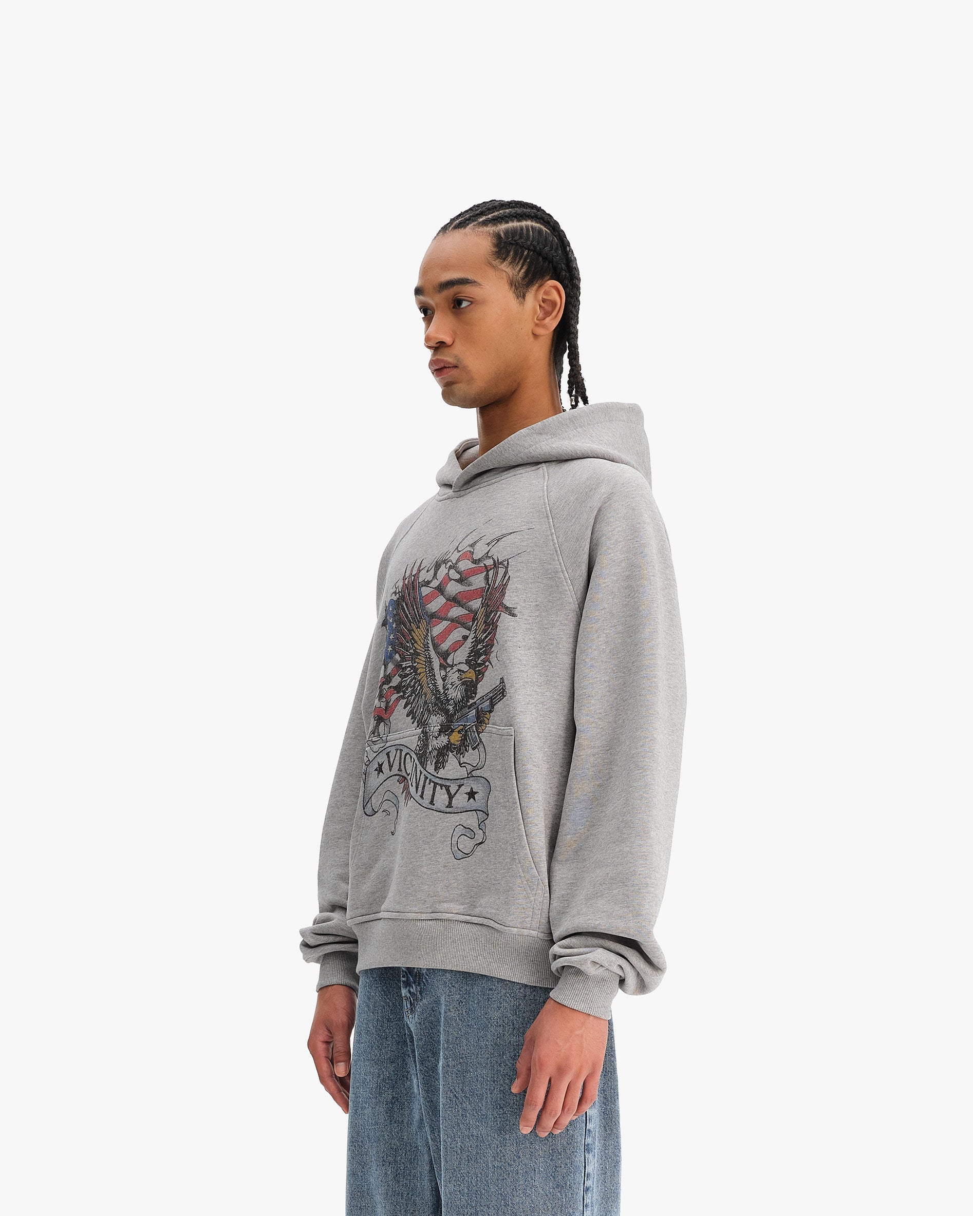 EAGLE TATTOO HOODIE MELANGE GREY