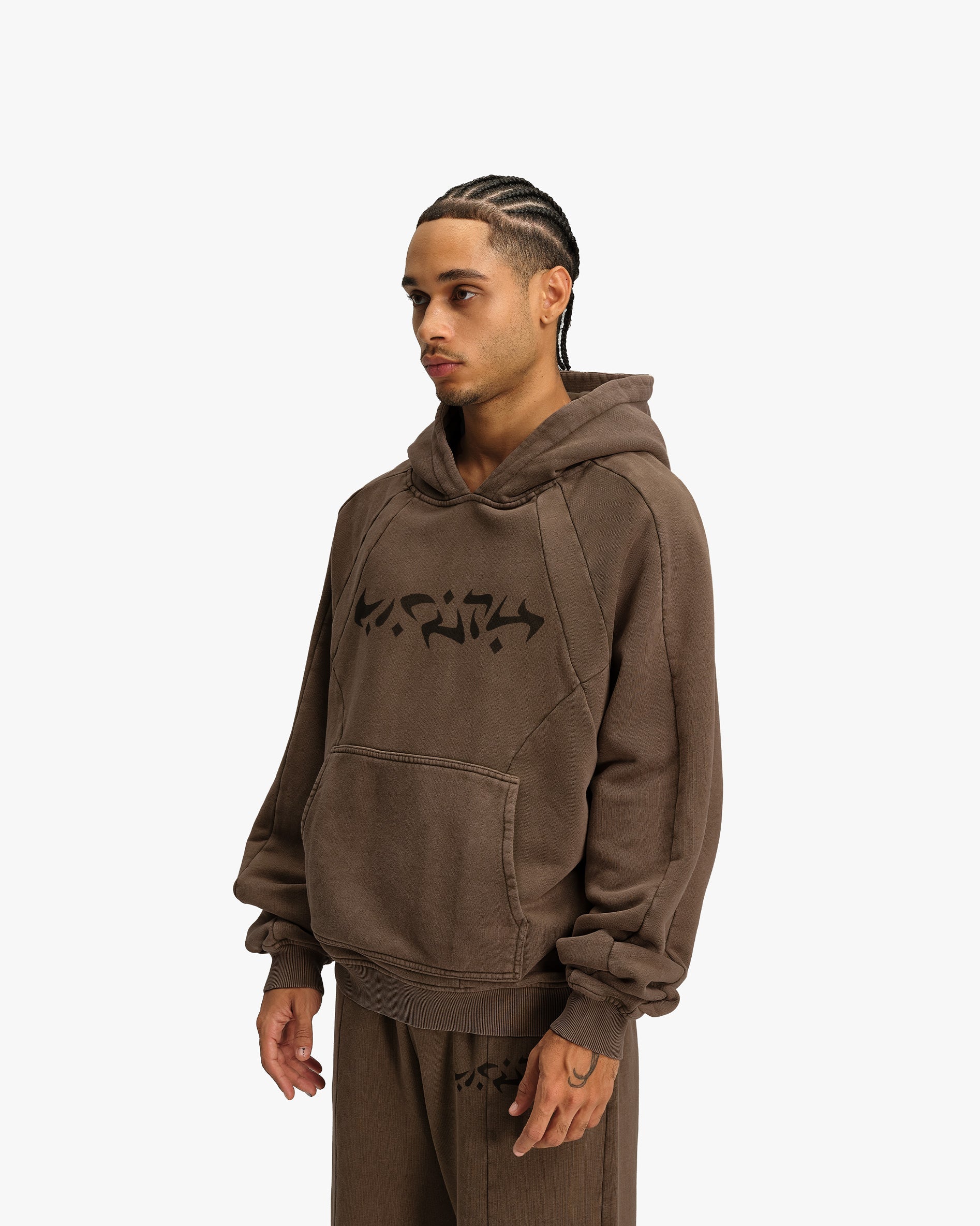 ACID WASHED HOODIE BROWN