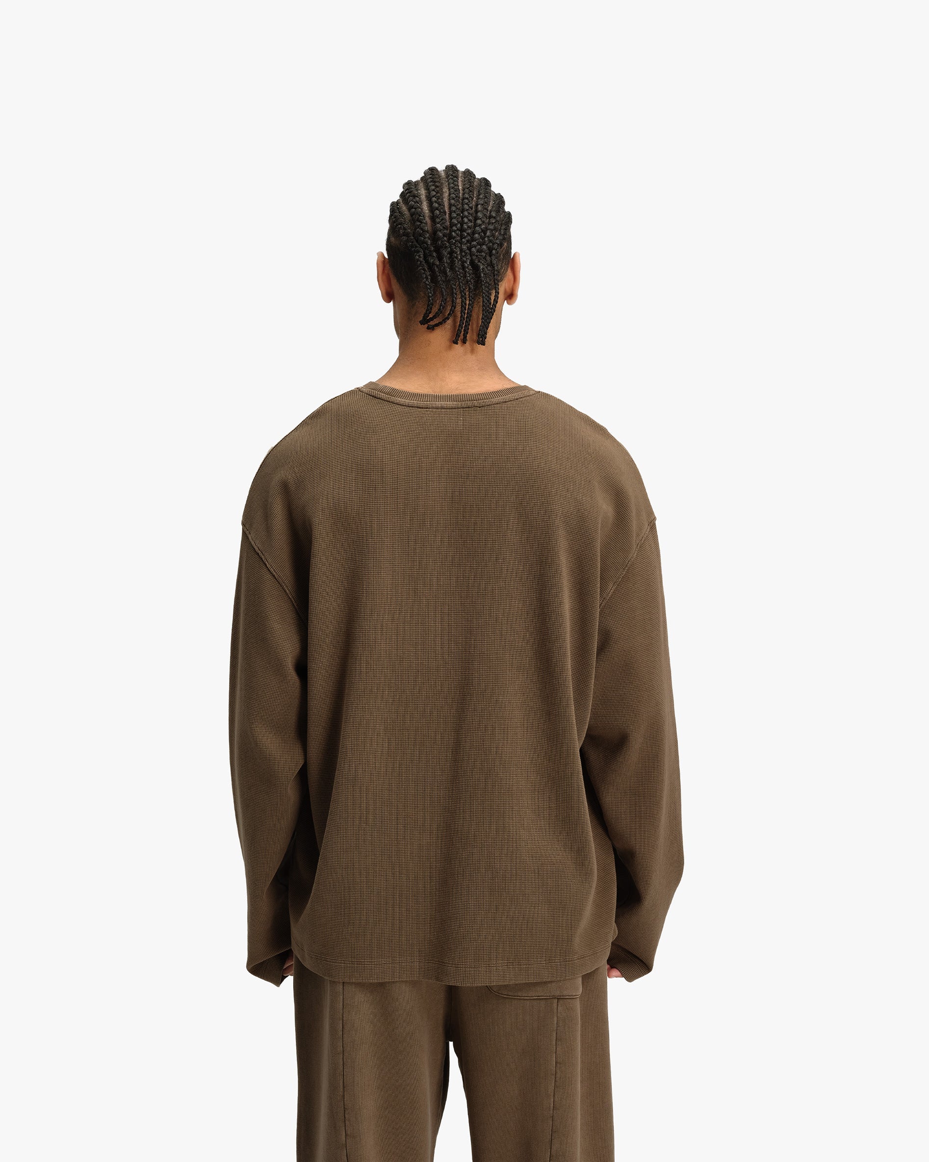 ACID WASHED WAFFLE LONGSLEEVE BROWN