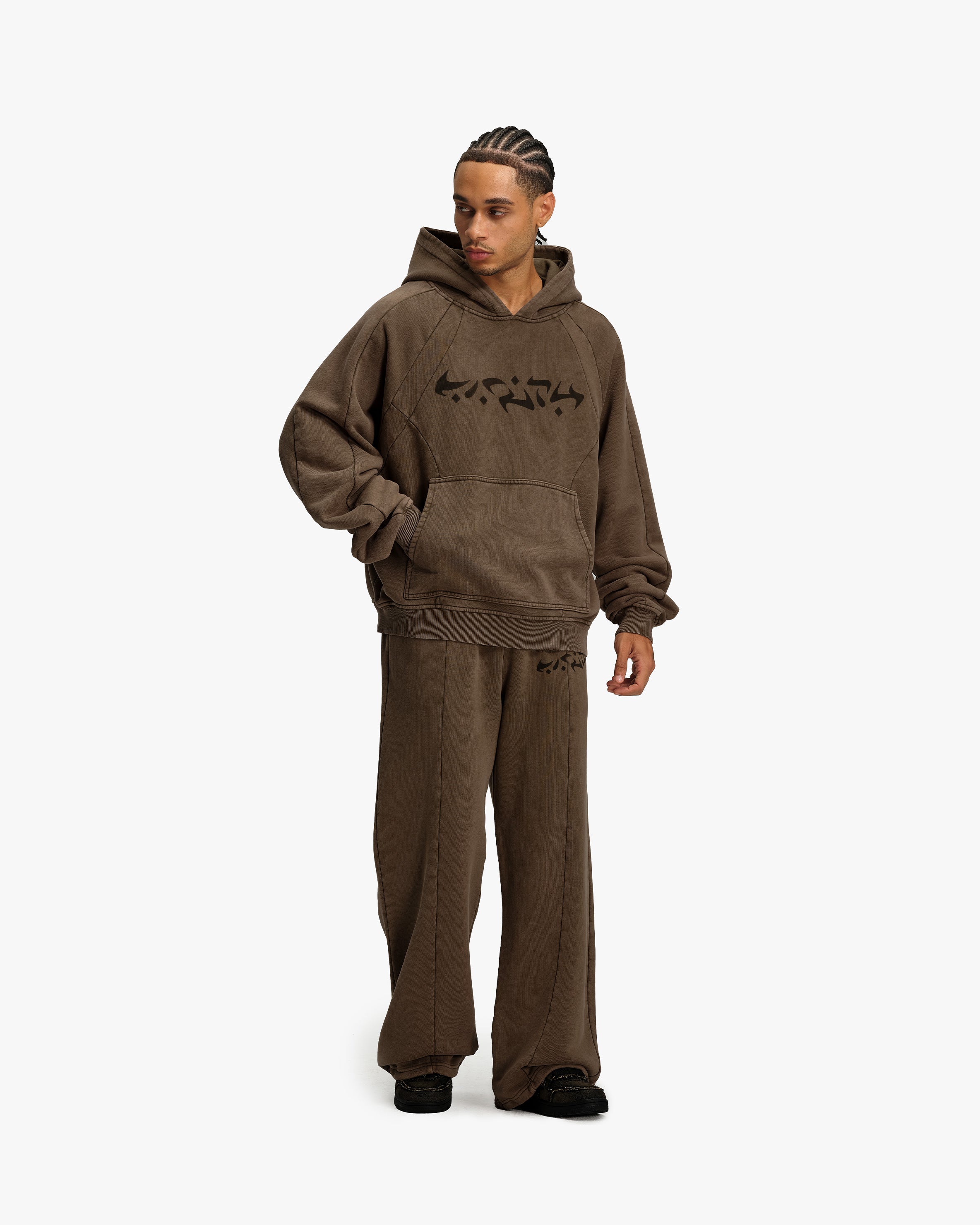 ACID WASHED HOODIE BROWN