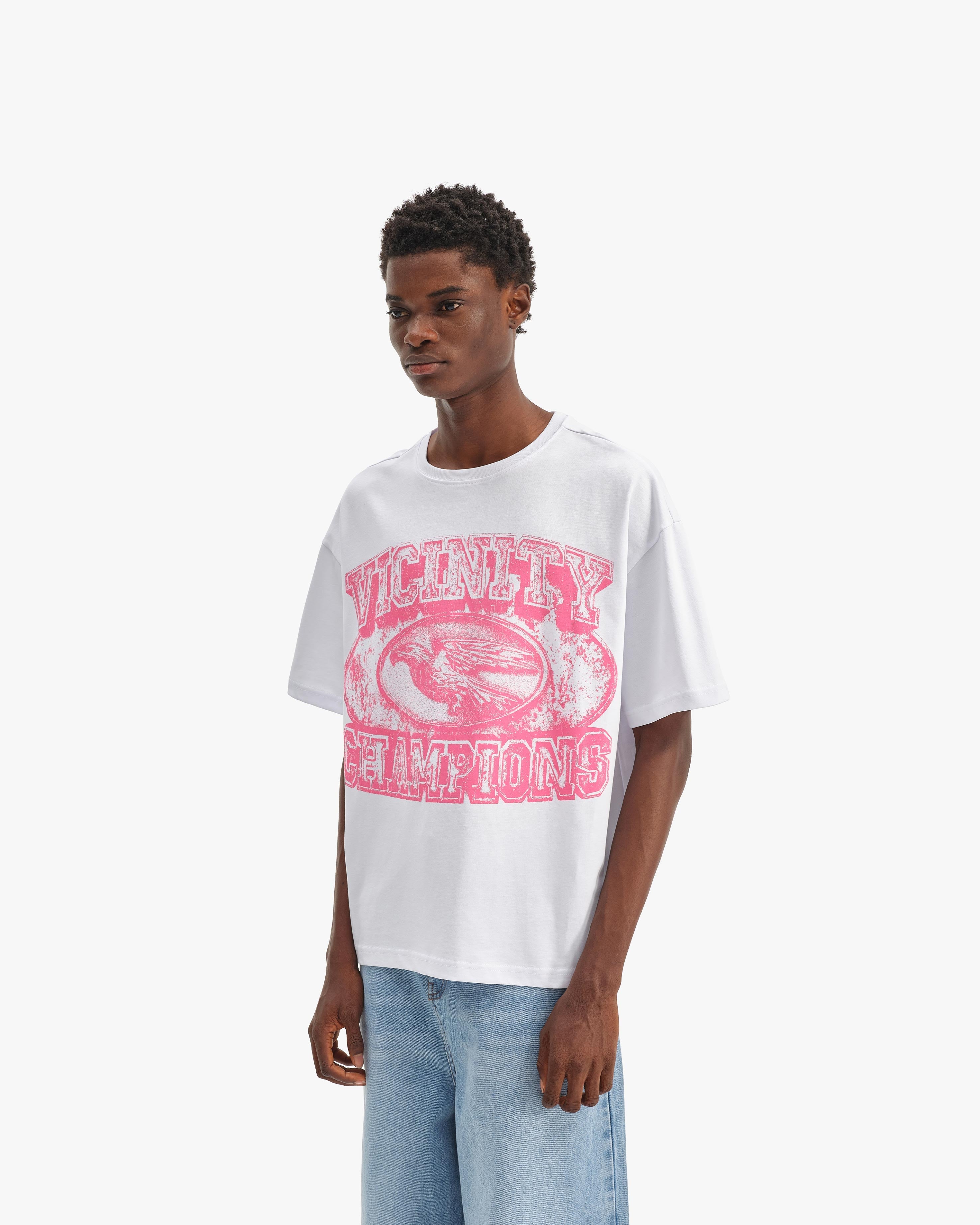 CHAMP EMBLEM TEE PINK/WHITE