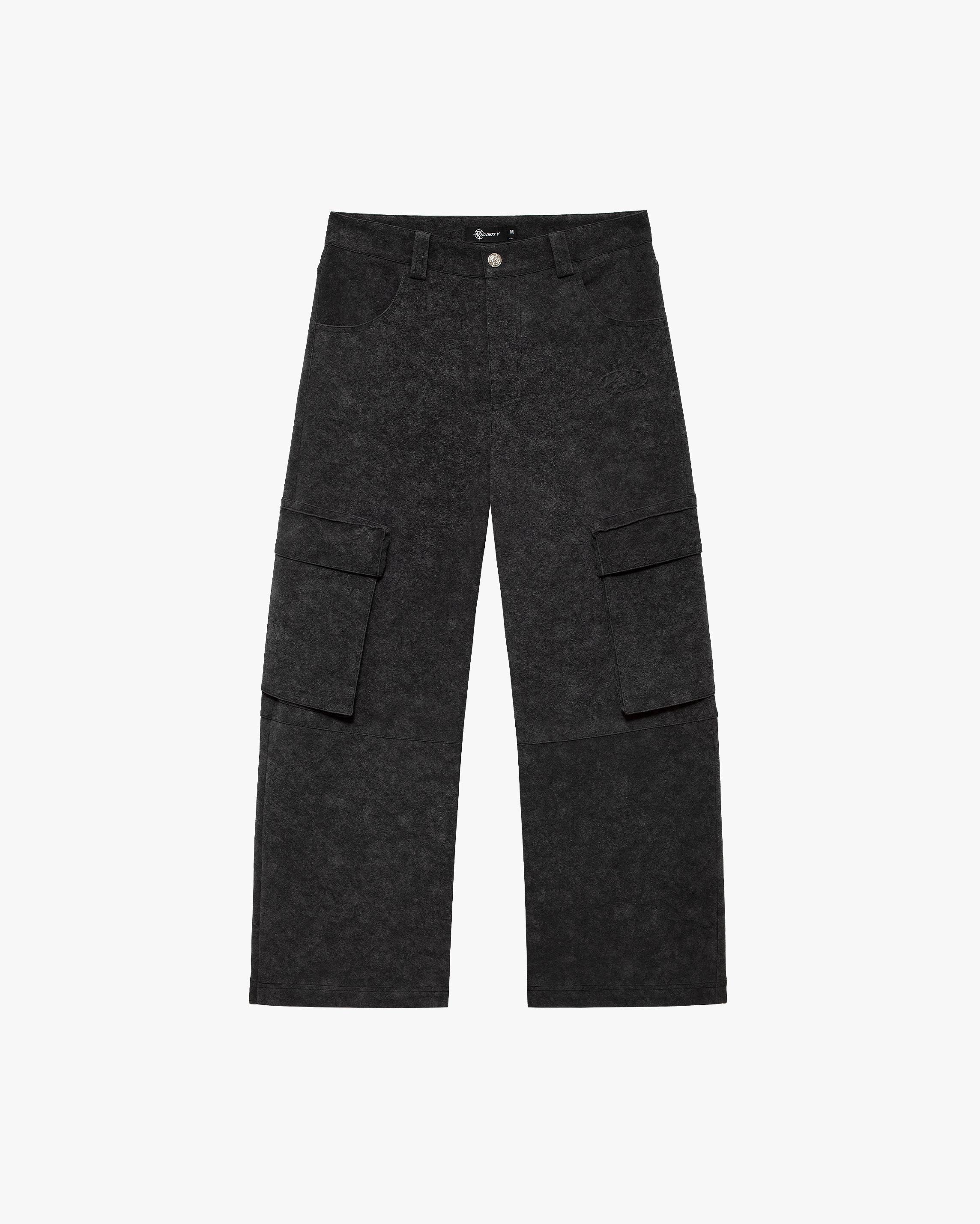 SCRIPT LOGO LEATHER PANTS TAR BLACK