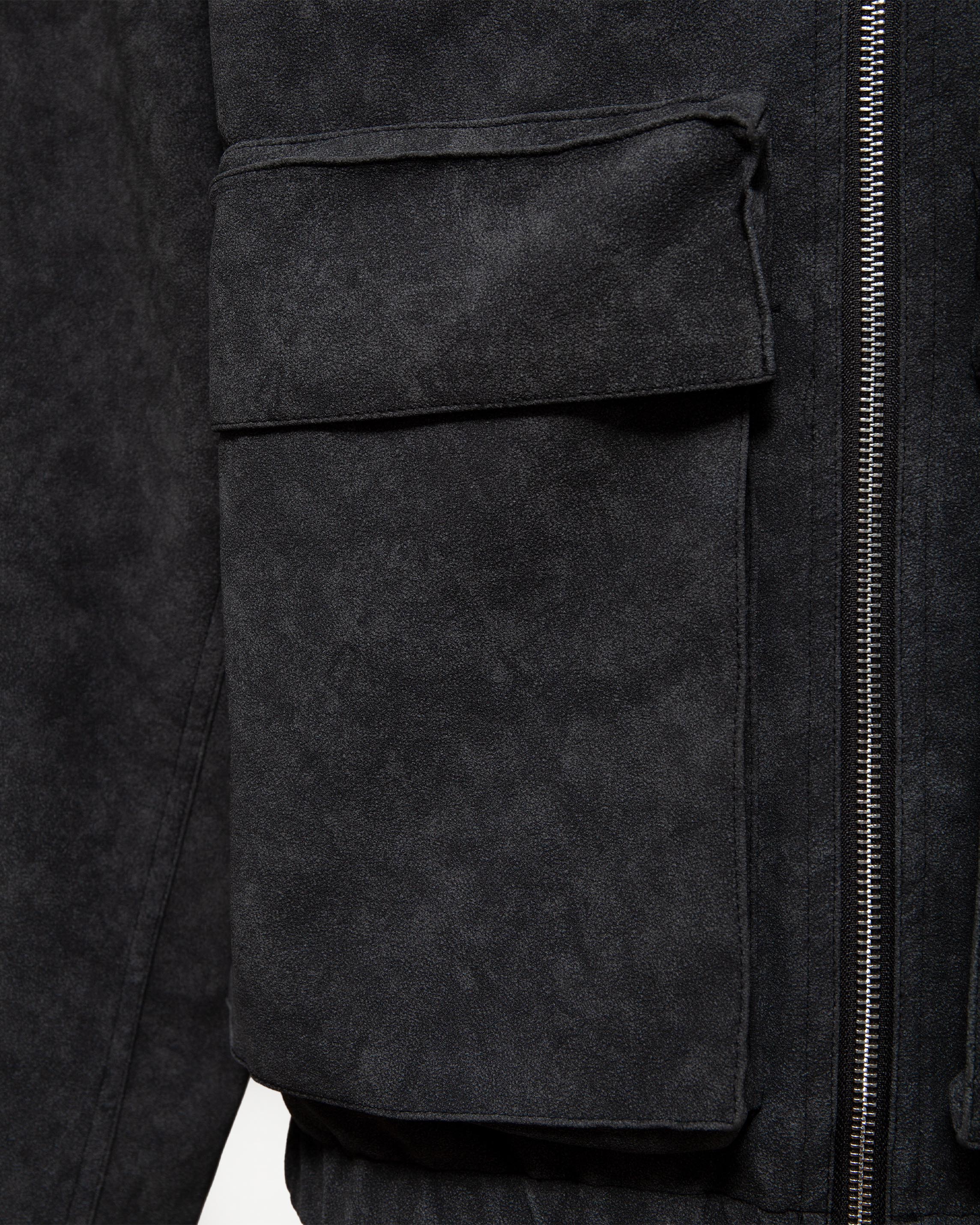 SCRIPT LOGO LEATHER JACKET TAR BLACK