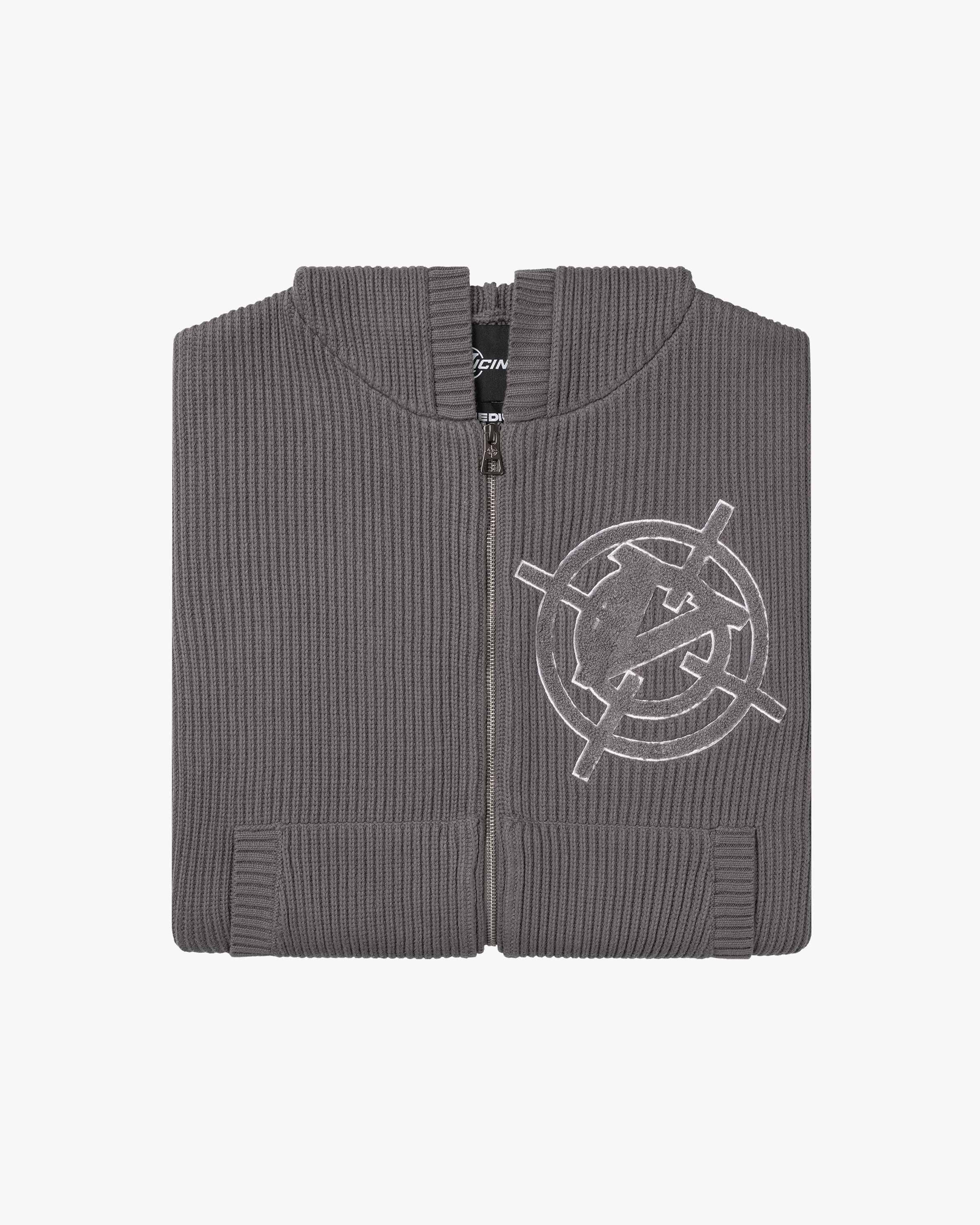 V-LOGO KNIT ZIP HOODIE ASH GREY