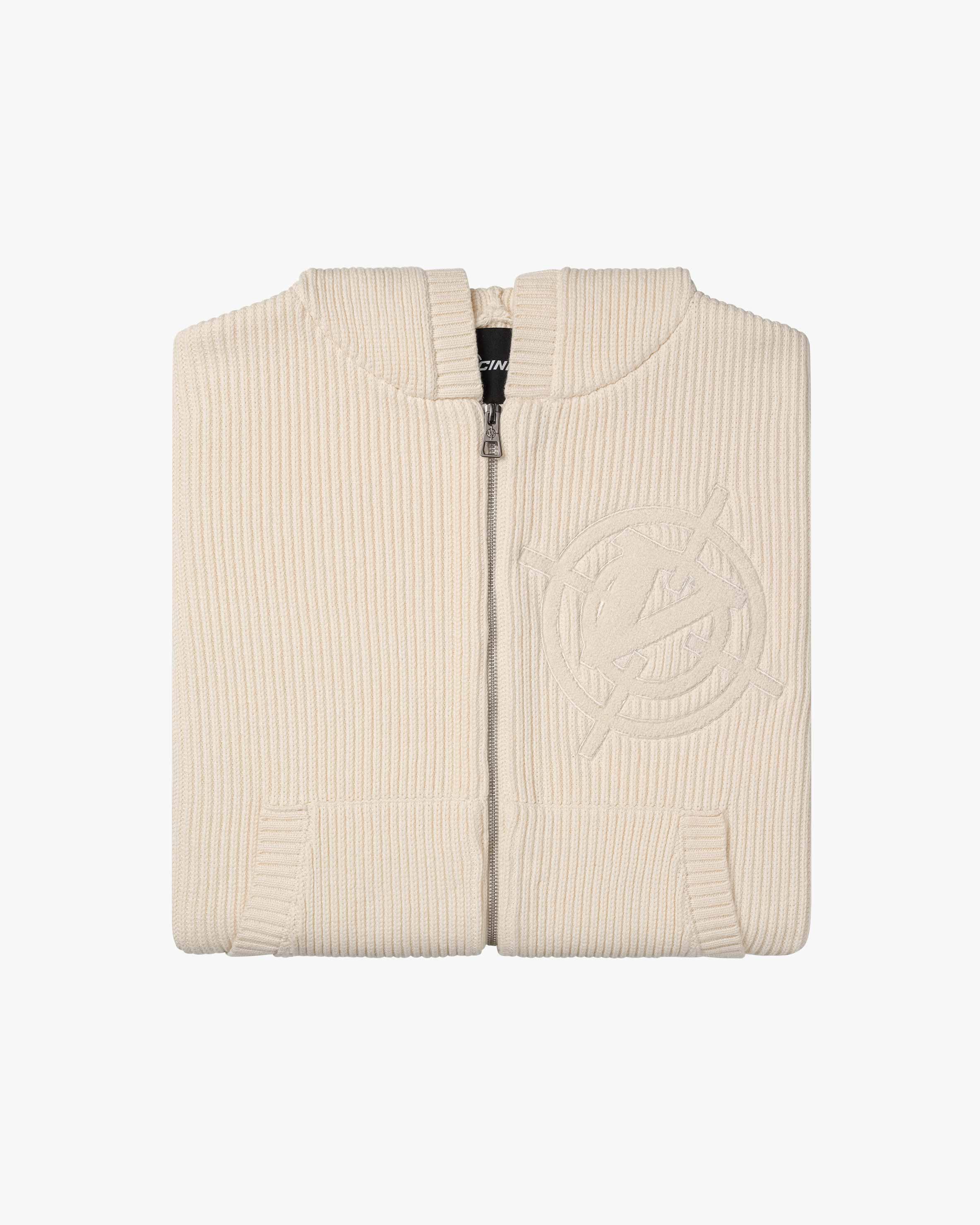 V-LOGO KNIT ZIP HOODIE BEIGE