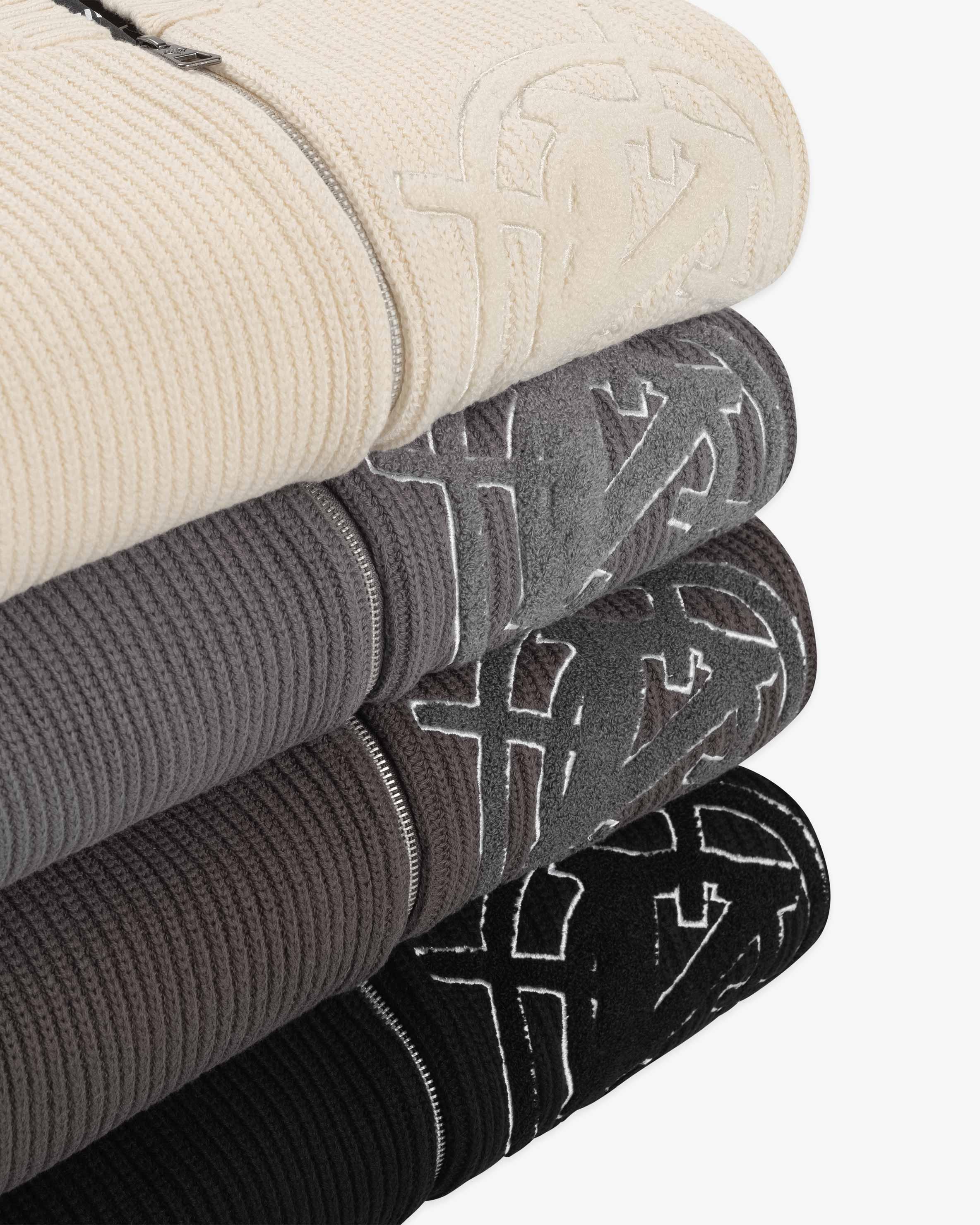 V-LOGO KNIT ZIP HOODIE BEIGE