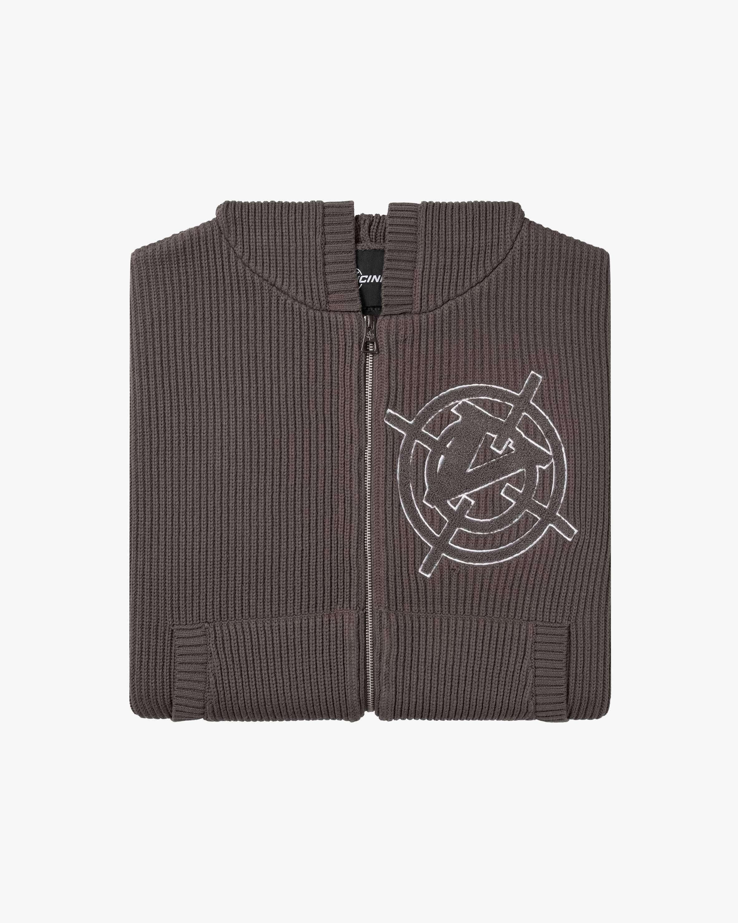 V-LOGO KNIT ZIP HOODIE MUD BROWN