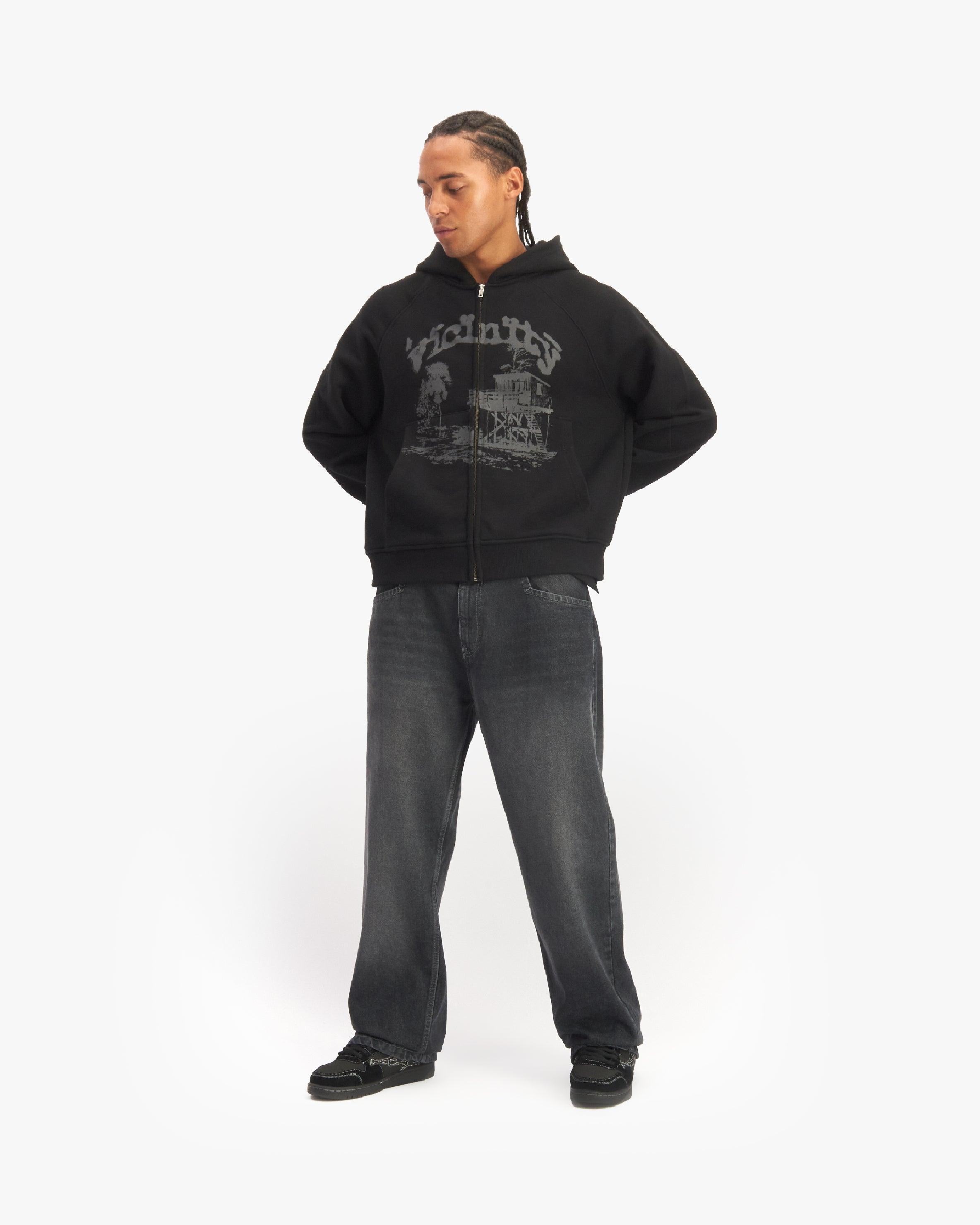 SHOOTING HOUSE ZIP HOODIE BLACK