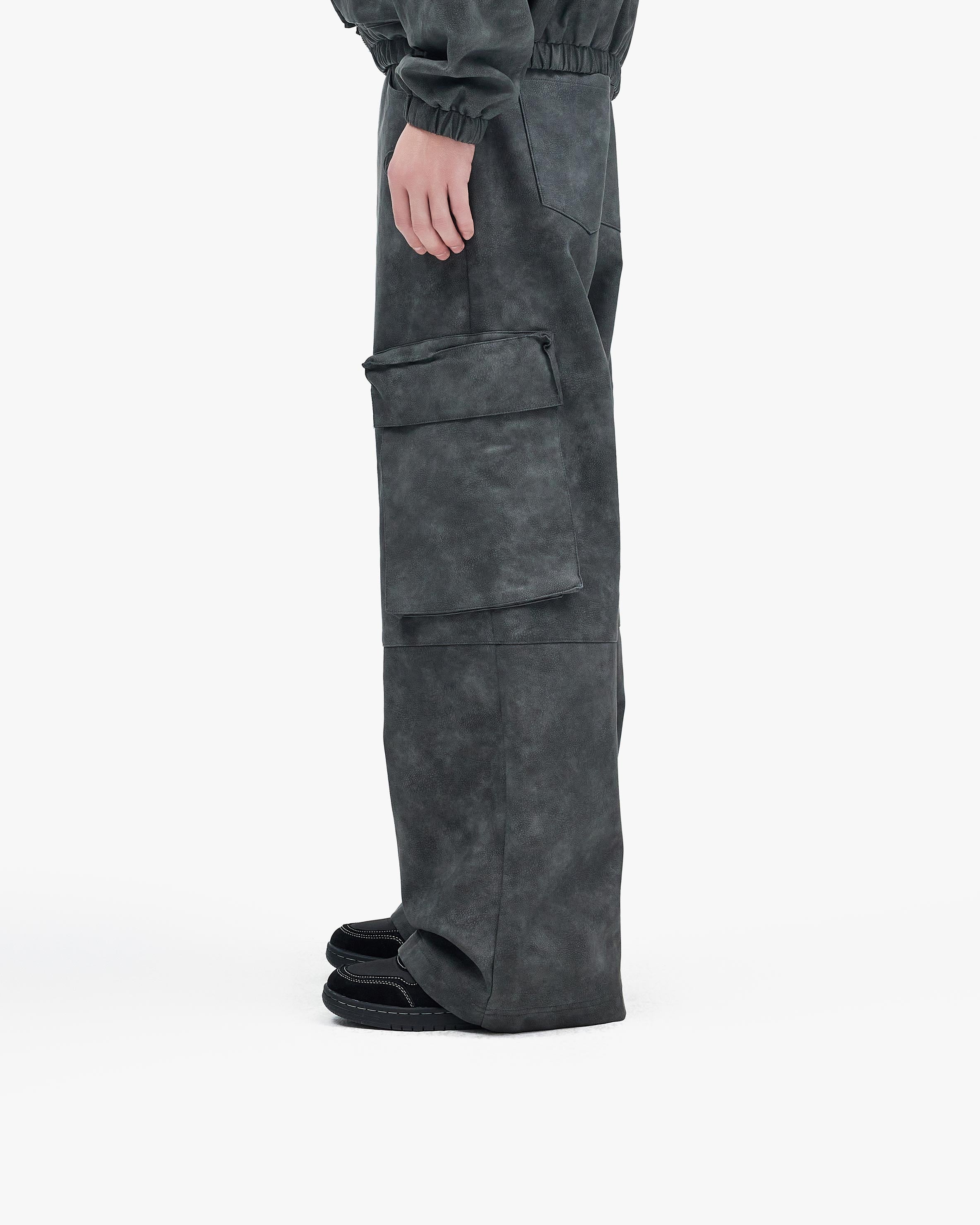 SCRIPT LOGO LEATHER PANTS GREY