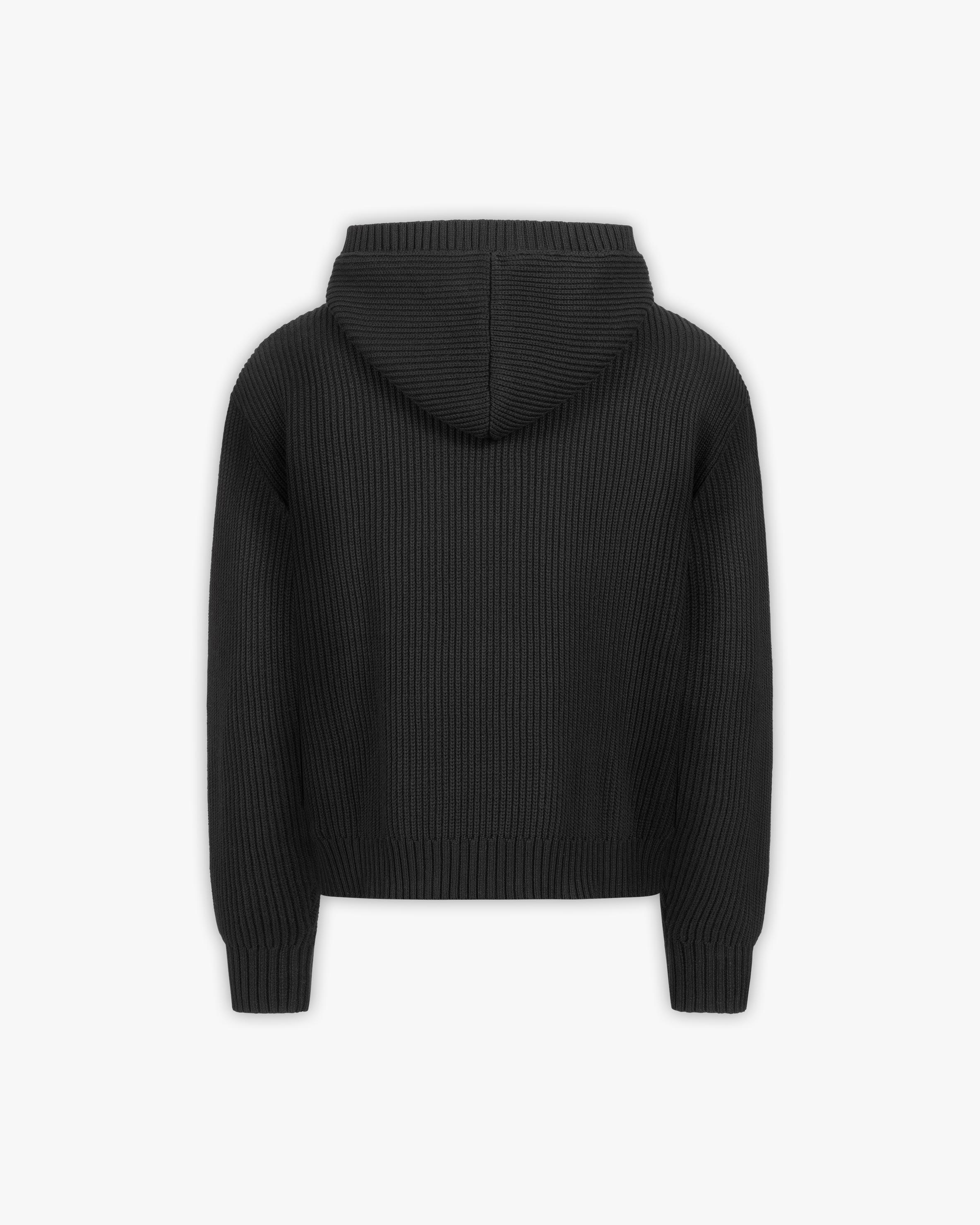 V-LOGO KNIT ZIP HOODIE BLACK