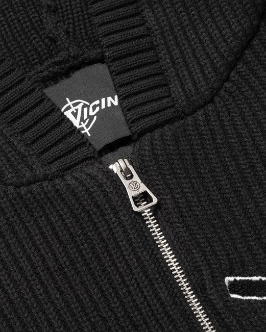 V-LOGO KNIT ZIP HOODIE BLACK