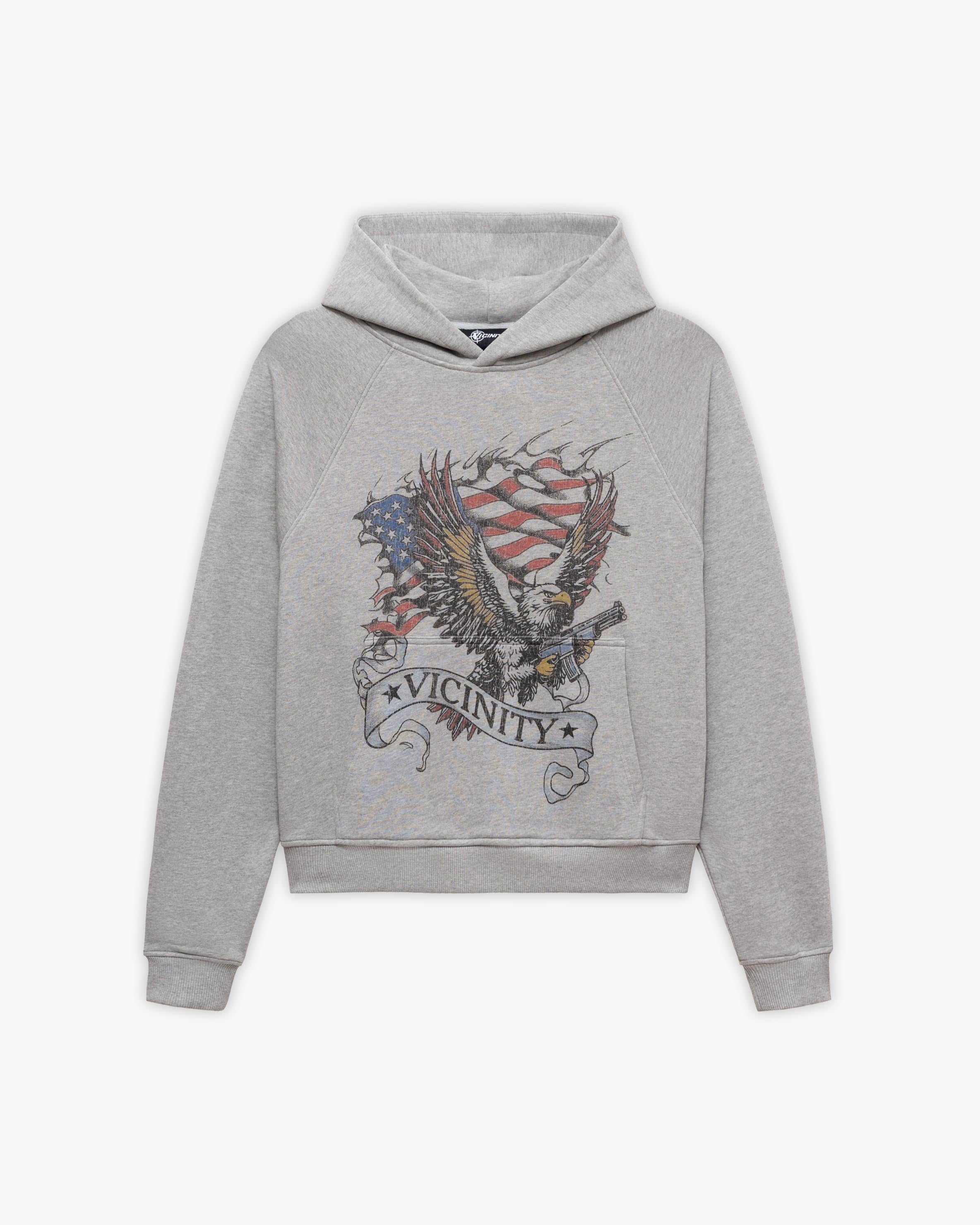 EAGLE TATTOO HOODIE MELANGE GREY