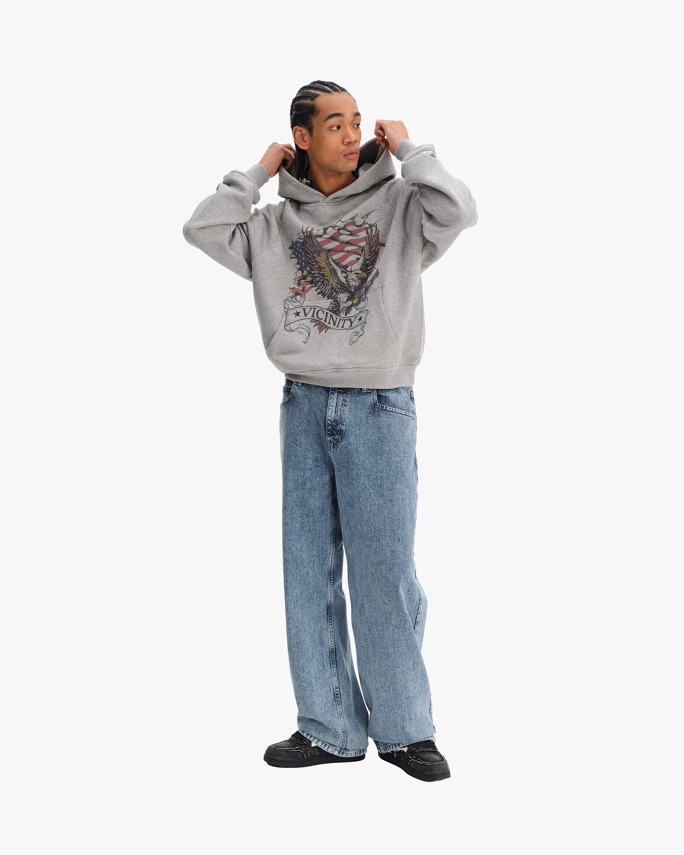 EAGLE TATTOO HOODIE MELANGE GREY