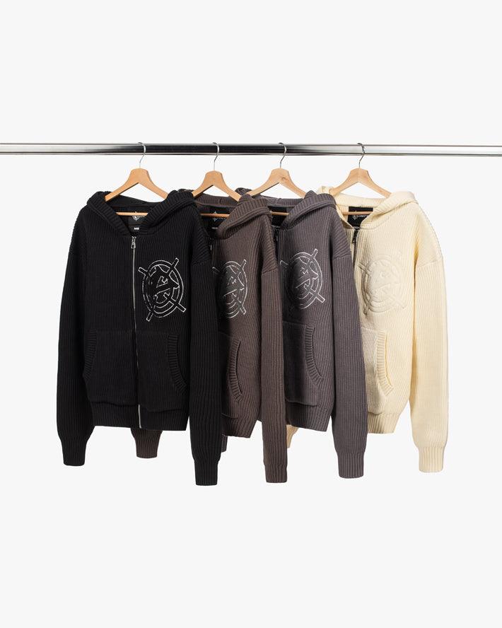 V-LOGO KNIT ZIP HOODIE ASH GREY