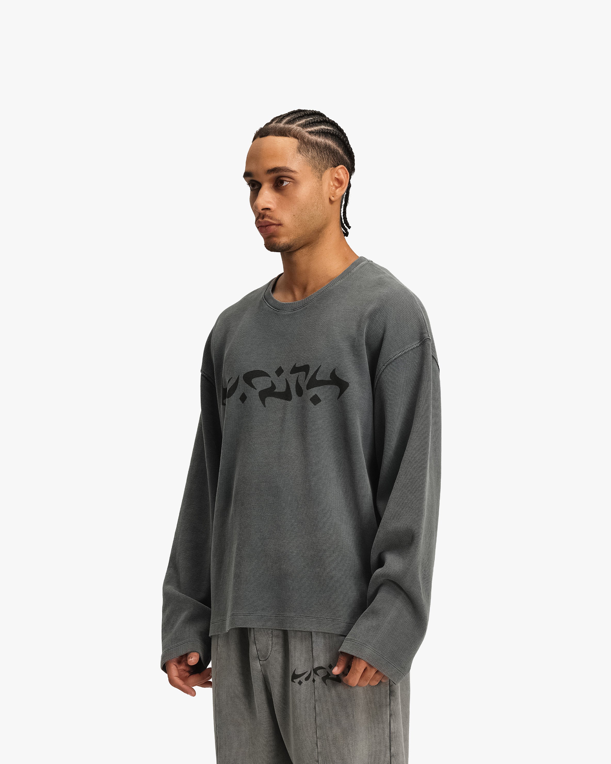 ACID WASHED WAFFLE LONGSLEEVE LIGHT GREY