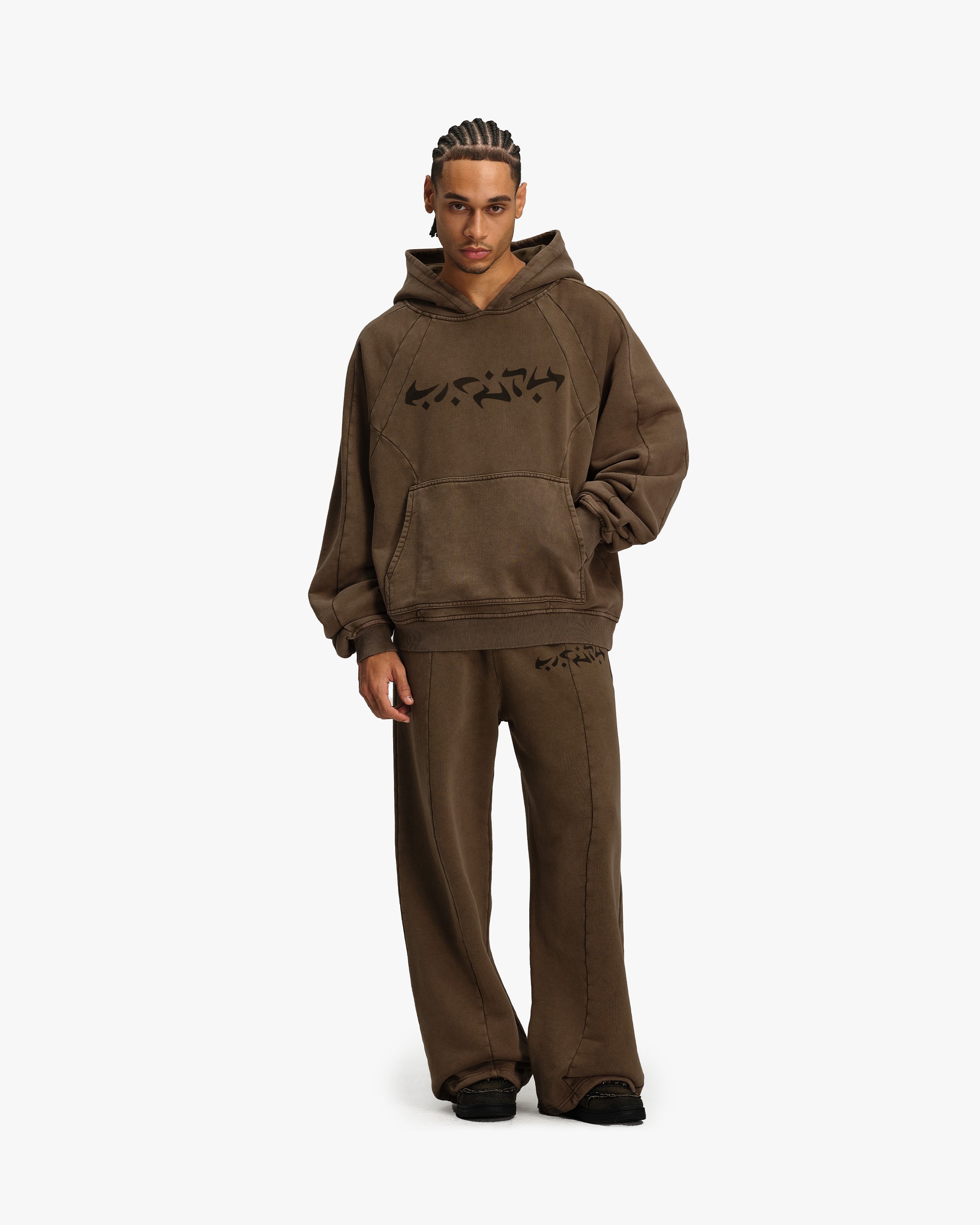 ACID WASHED HOODIE BROWN